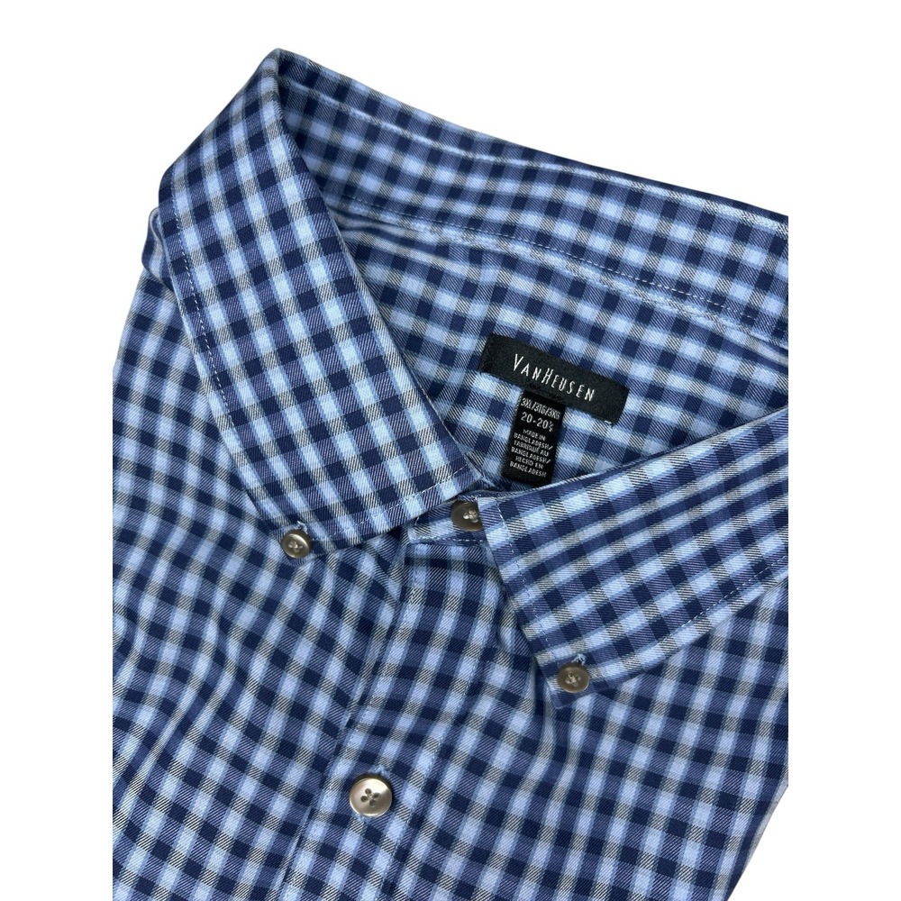Van Heusen Mens 3XL 20-20.5 Blue Check Long Sleeve Up Dress Shirt